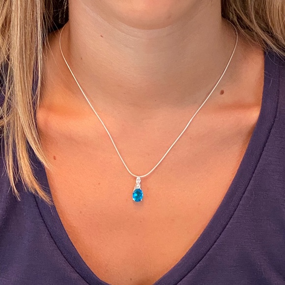 Sterling Silver Aqua Cz Necklace - Picture 10 of 16